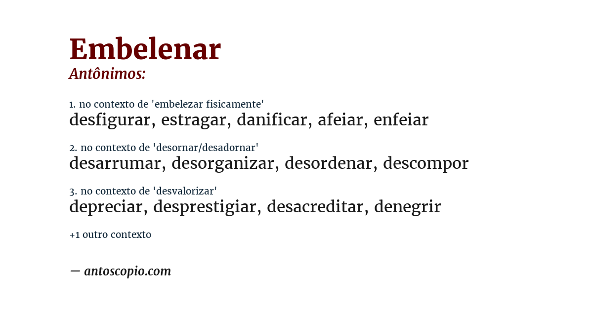 Antônimo de embelenar