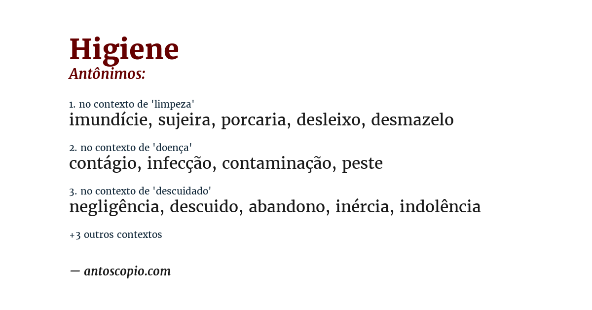 Antônimo de higiene