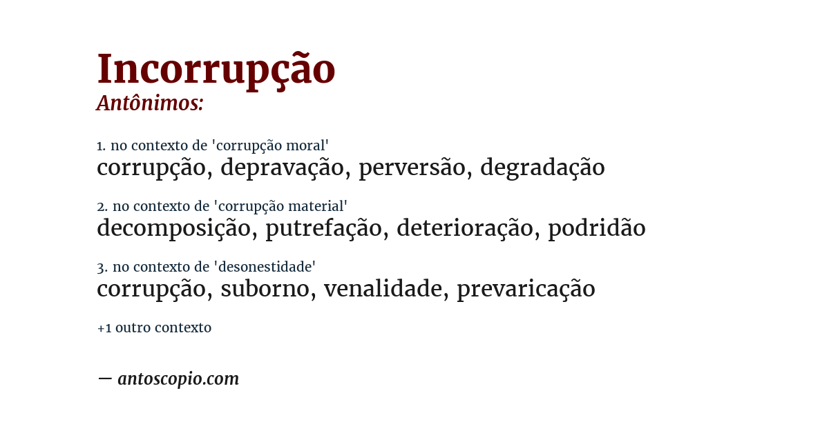Antônimo de incorrupção