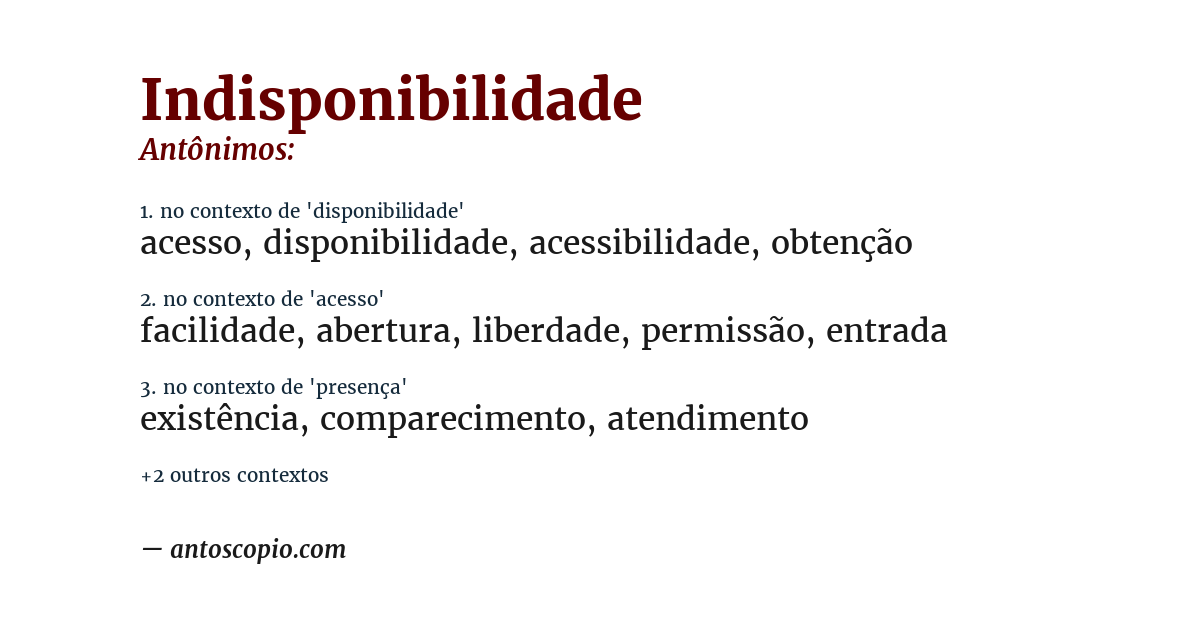 Antônimo de indisponibilidade