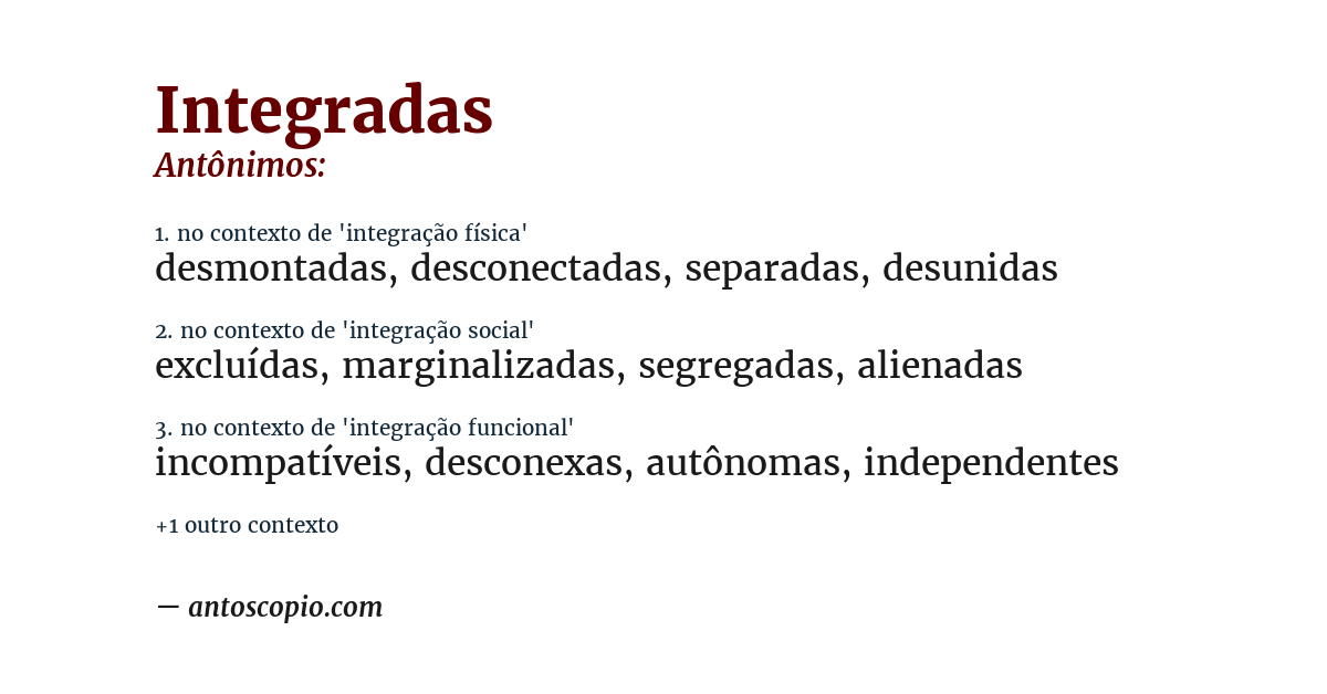 Antônimo de integradas