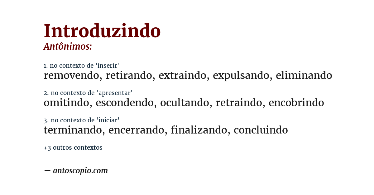 Antônimo de introduzindo