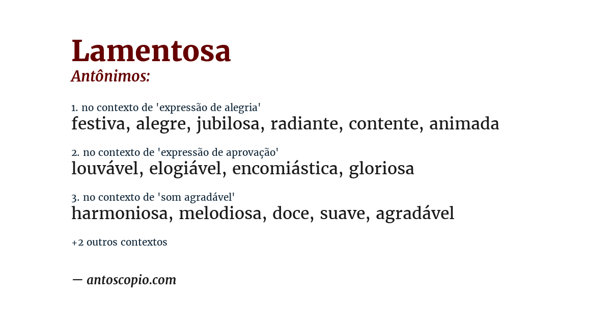 Antônimo de lamentosa