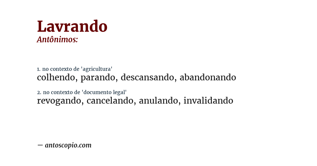 Antônimo de lavrando