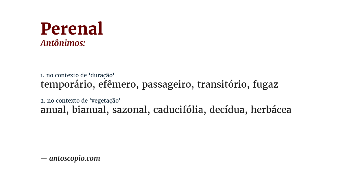 Antônimo de perenal
