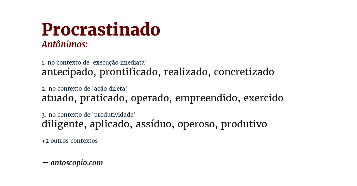 Antônimo de procrastinado
