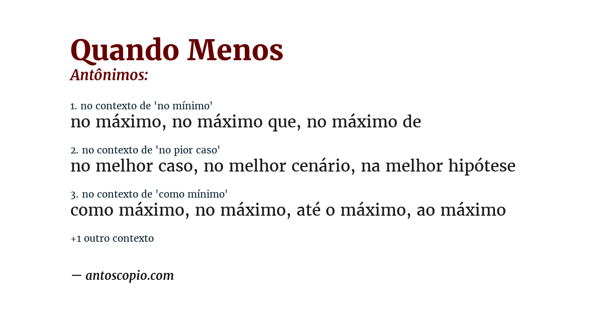 Antônimo de quando menos