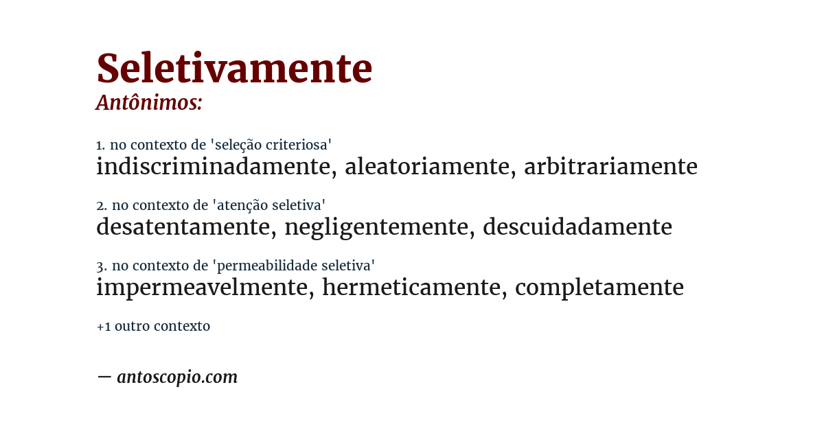 Antônimo de seletivamente
