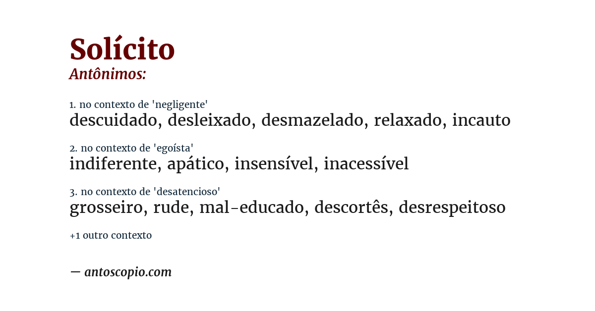 Antônimo de solícito