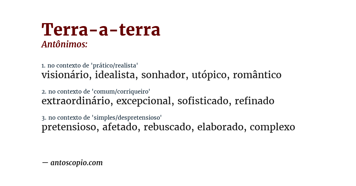 Antônimo de terra-a-terra