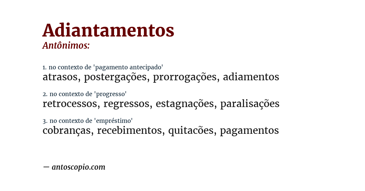 Antônimo de adiantamentos