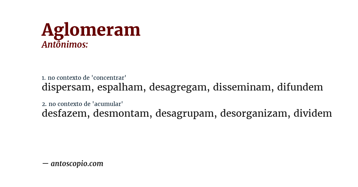 Antônimo de aglomeram