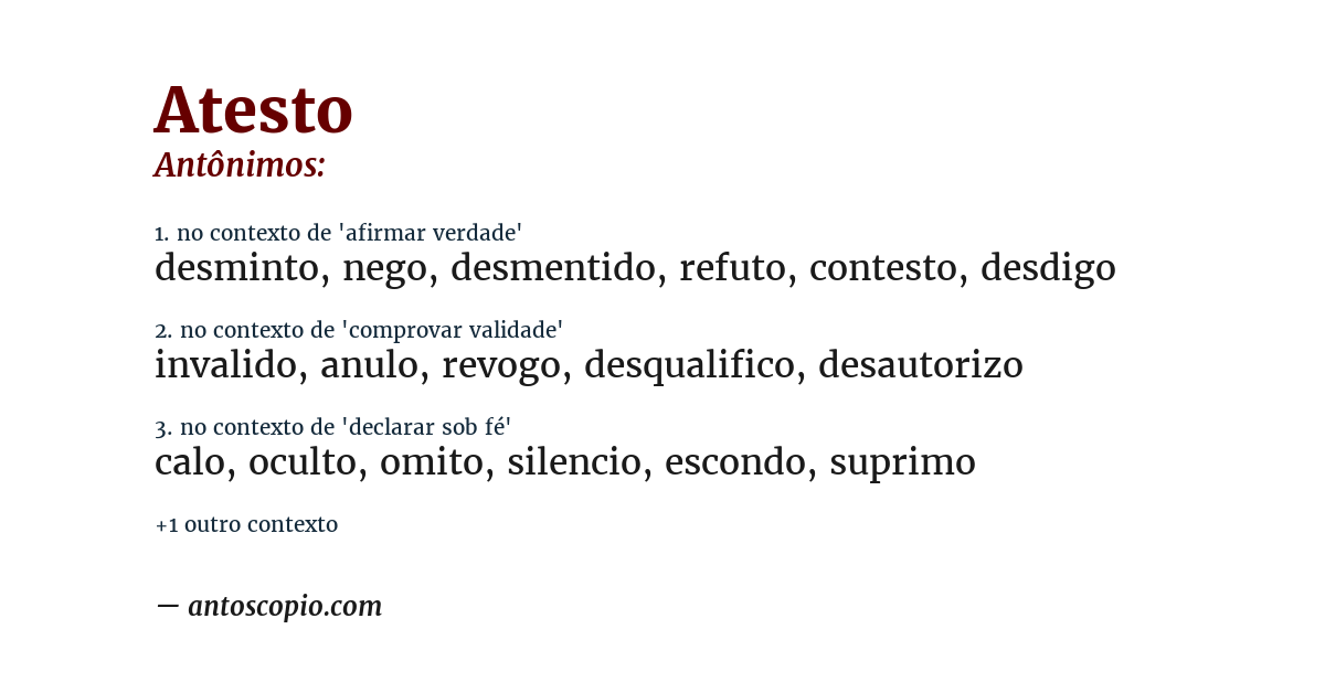 Antônimo de atesto
