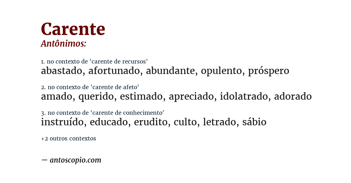 Antônimo de carente