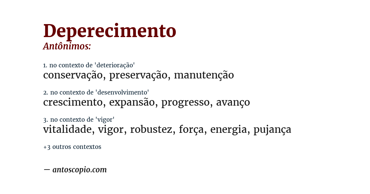 Antônimo de deperecimento