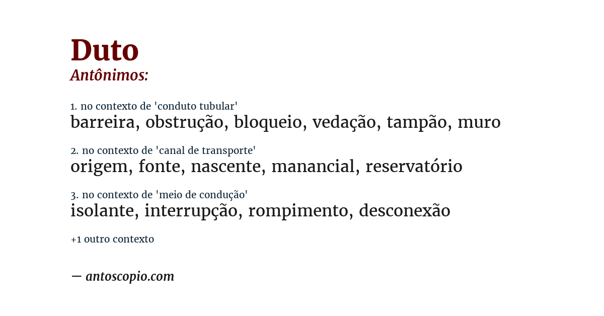 Antônimo de duto