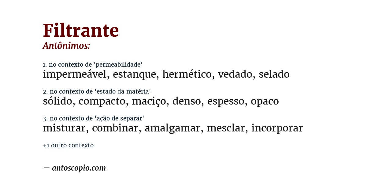 Antônimo de filtrante