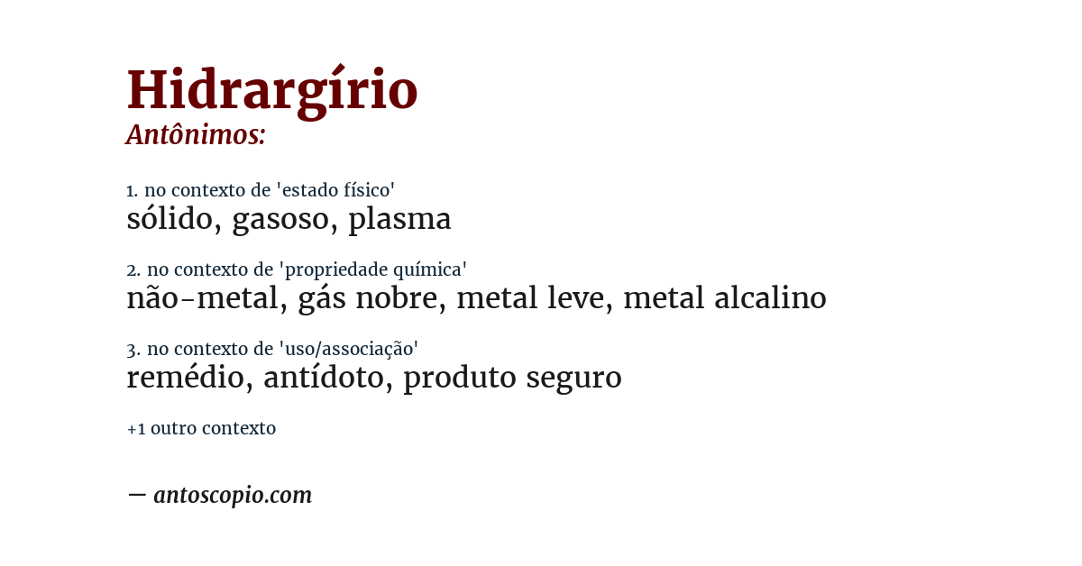 Antônimo de hidrargírio