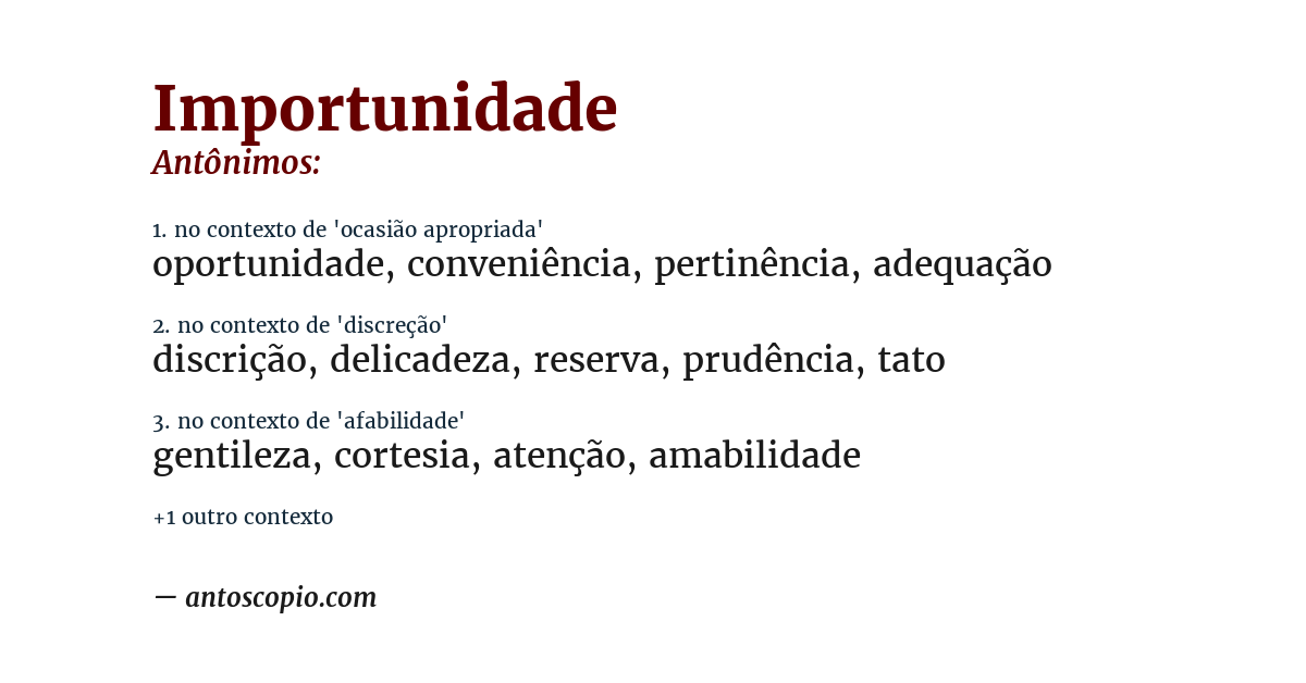 Antônimo de importunidade