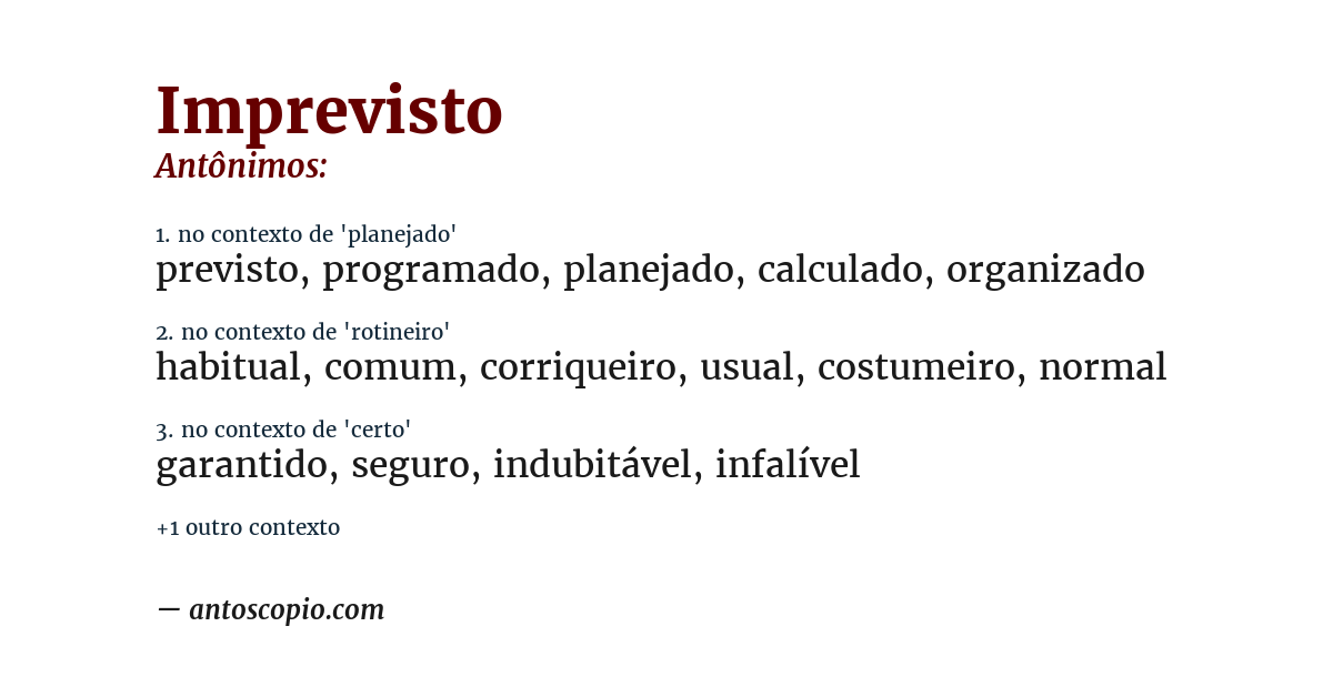 Antônimo de imprevisto
