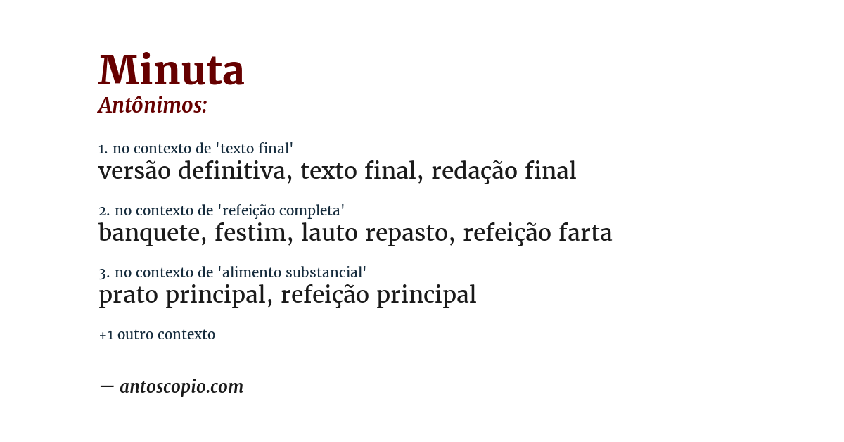 Antônimo de minuta