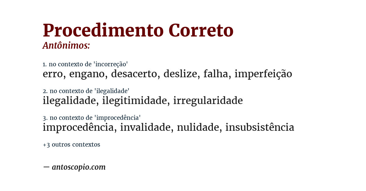 Antônimo de procedimento correto