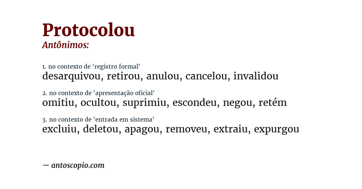 Antônimo de protocolou