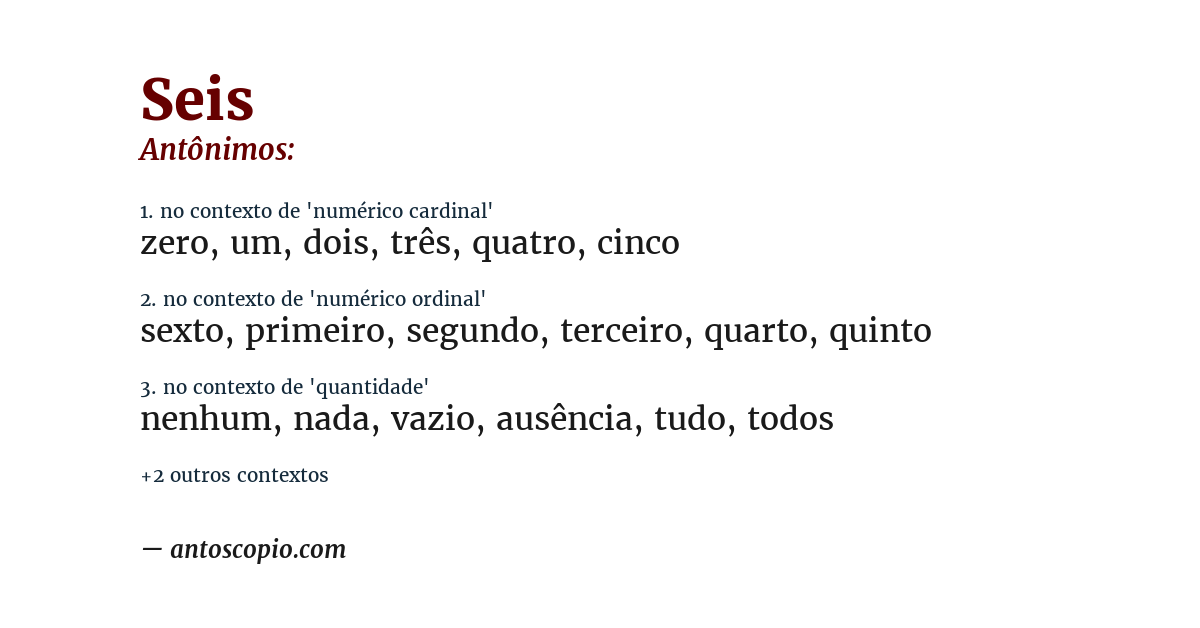 Antônimo de seis
