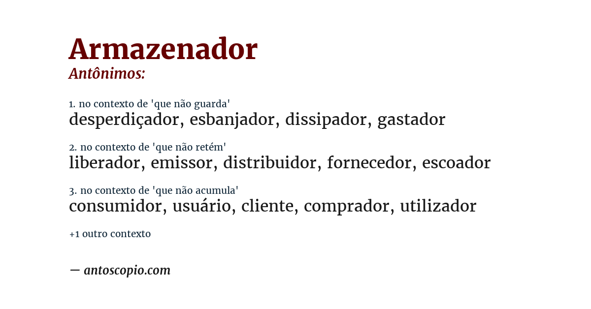 Antônimo de armazenador