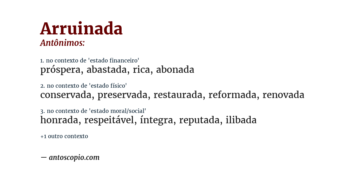 Antônimo de arruinada