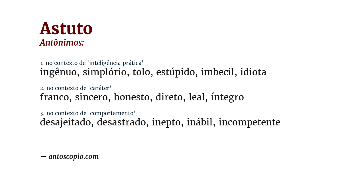 Antônimo de astuto