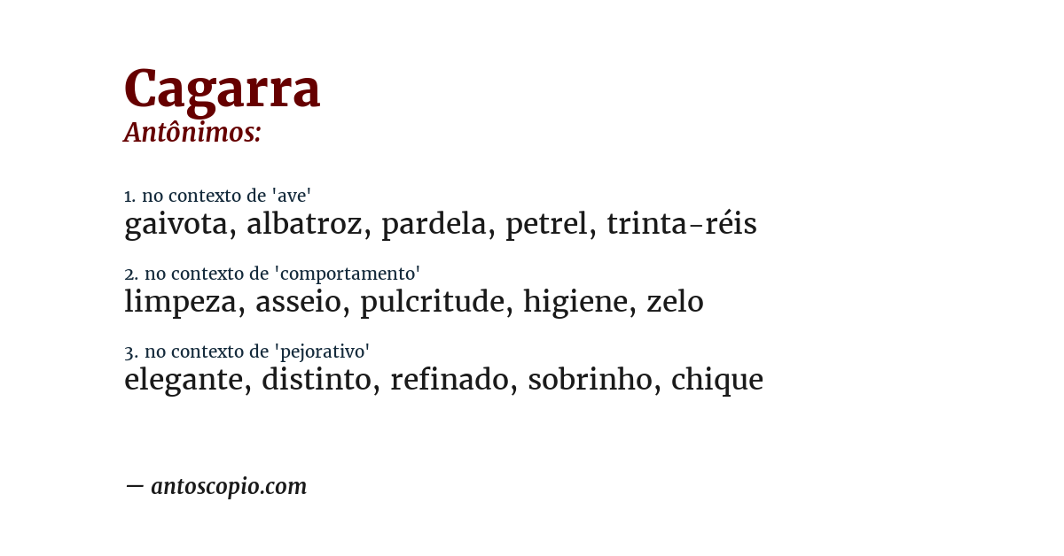 Antônimo de cagarra
