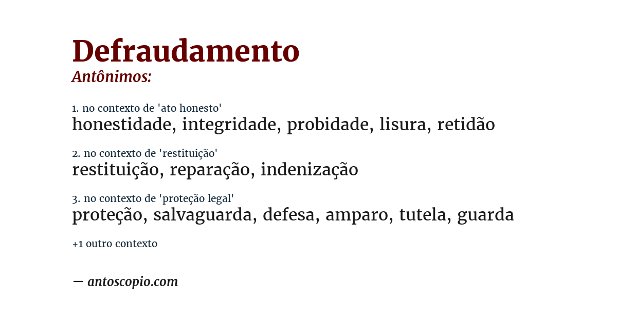 Antônimo de defraudamento