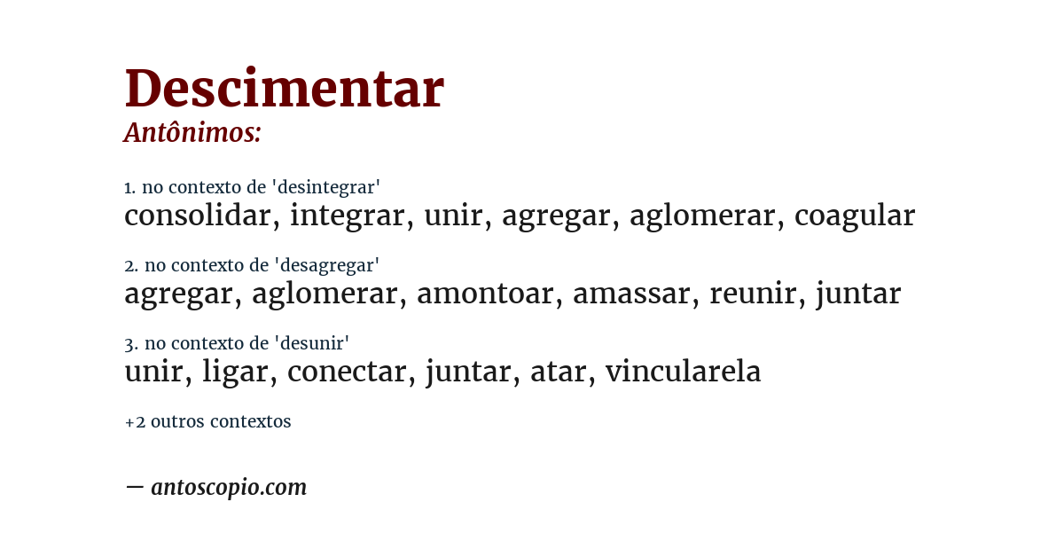 Antônimo de descimentar