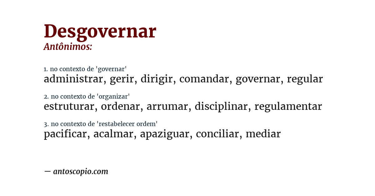 Antônimo de desgovernar
