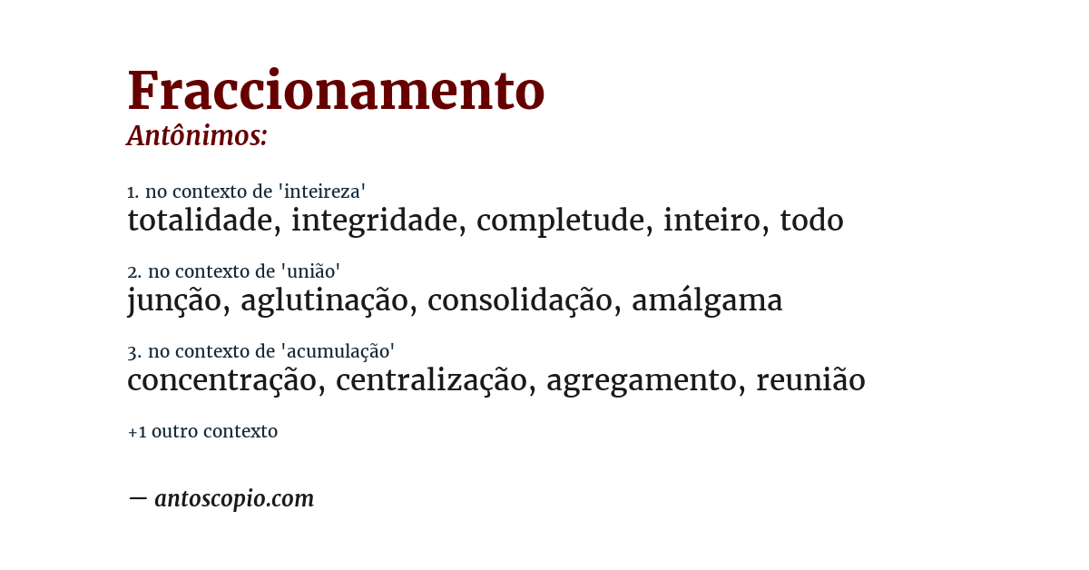 Antônimo de fraccionamento