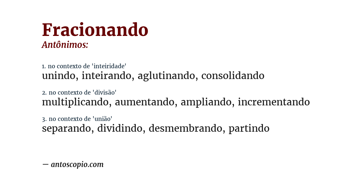 Antônimo de fracionando