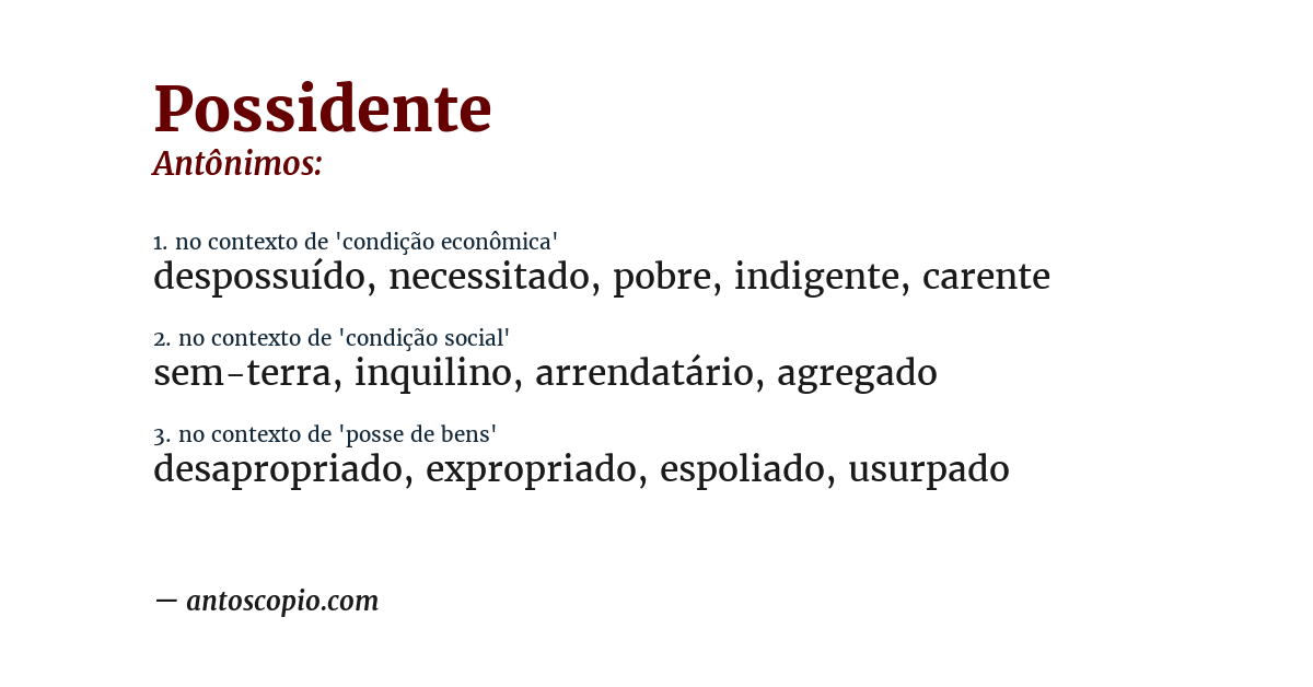 Antônimo de possidente
