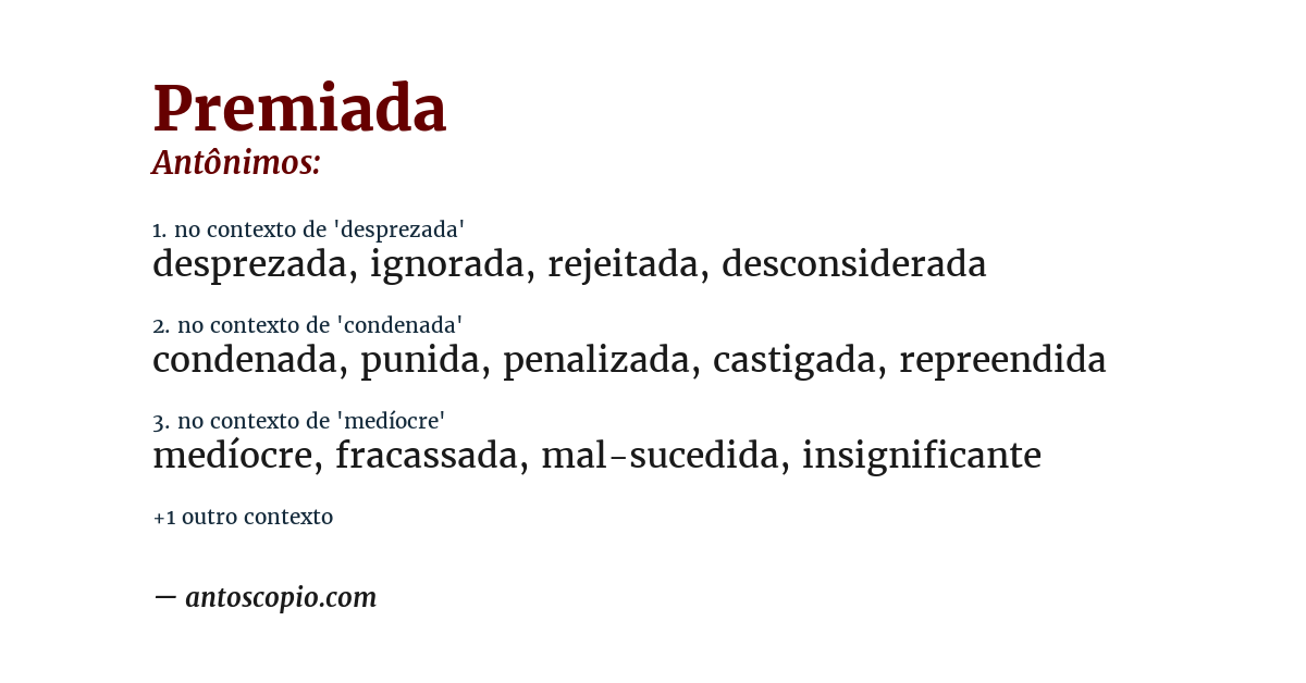 Antônimo de premiada