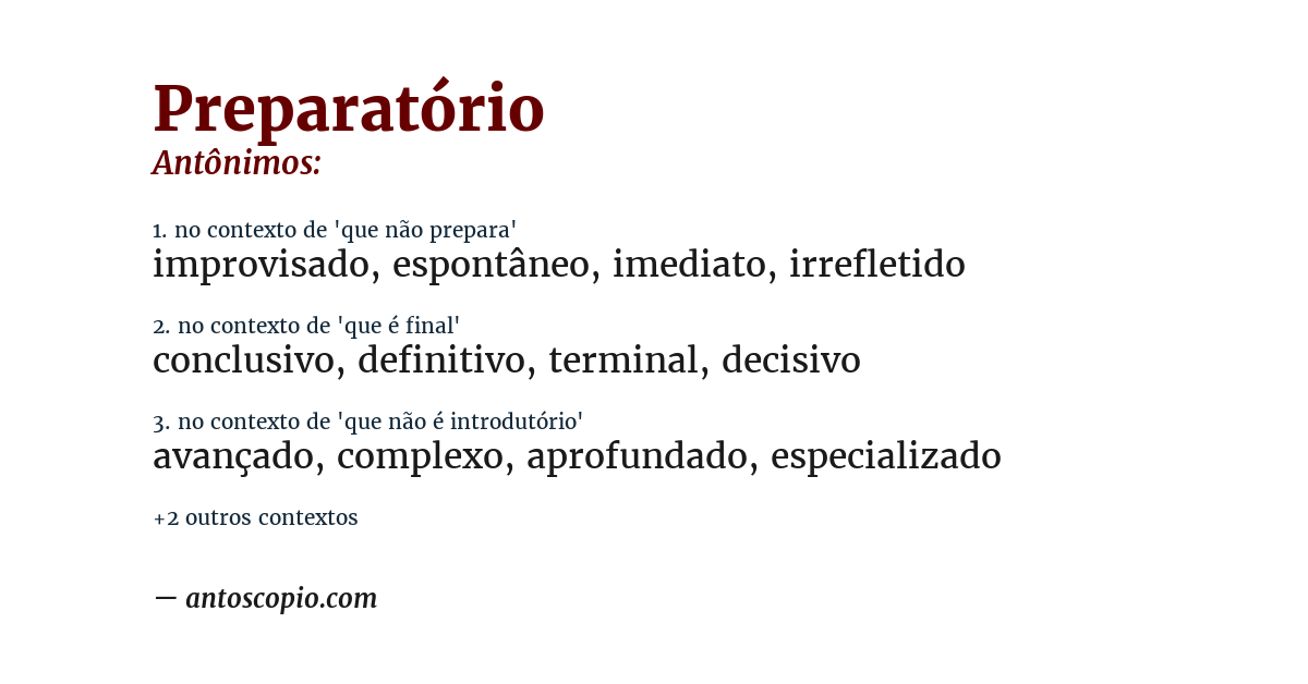 Antônimo de preparatório