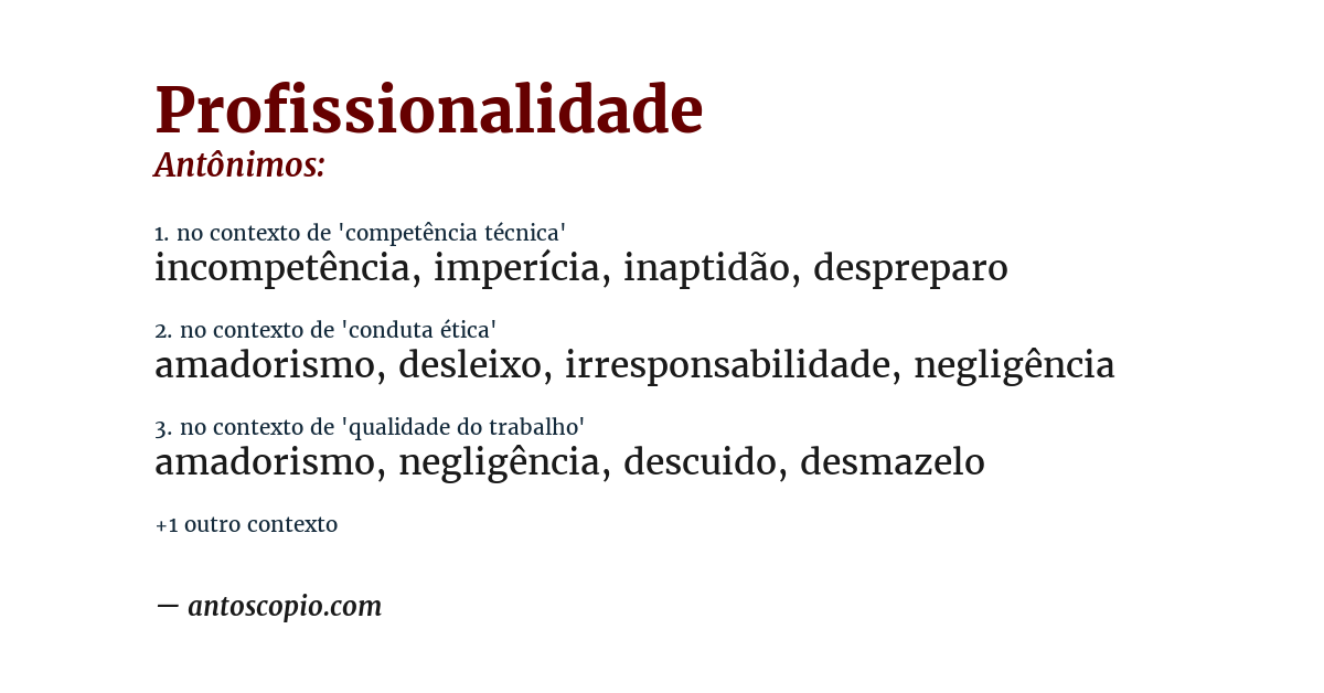Antônimo de profissionalidade