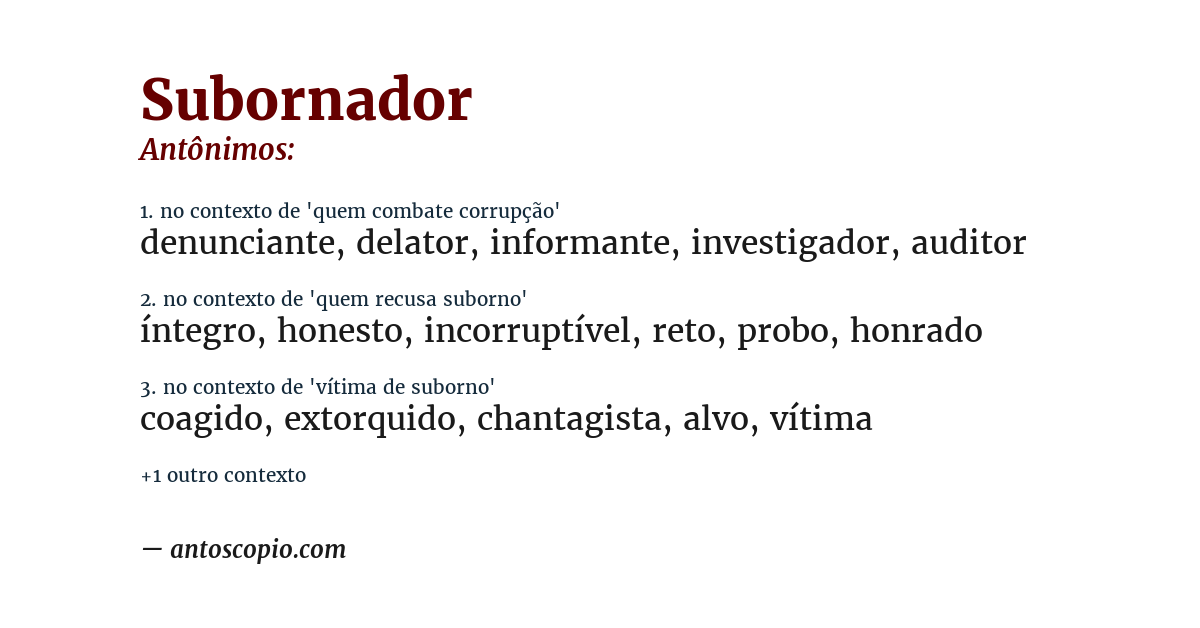 Antônimo de subornador
