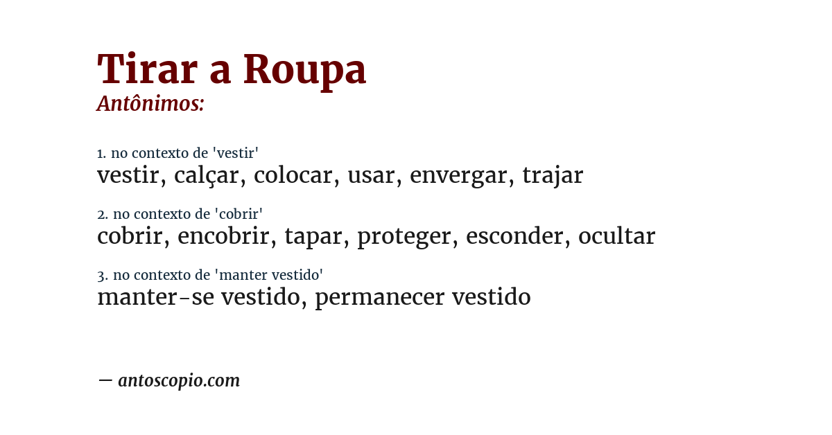 Antônimo de tirar a roupa