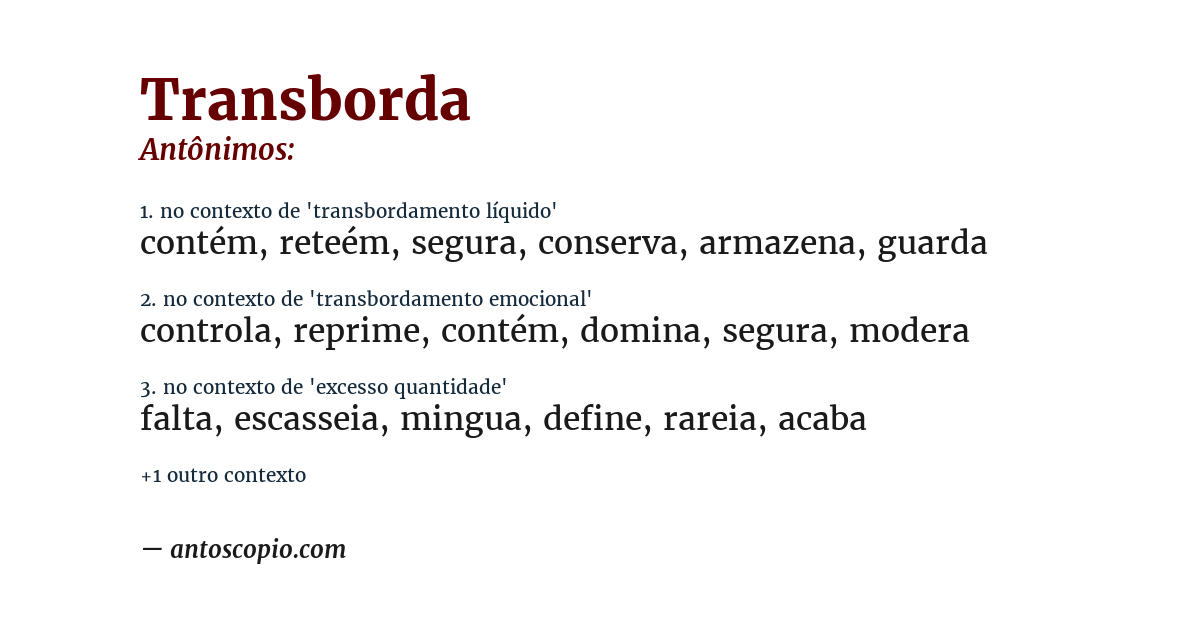 Antônimo de transborda