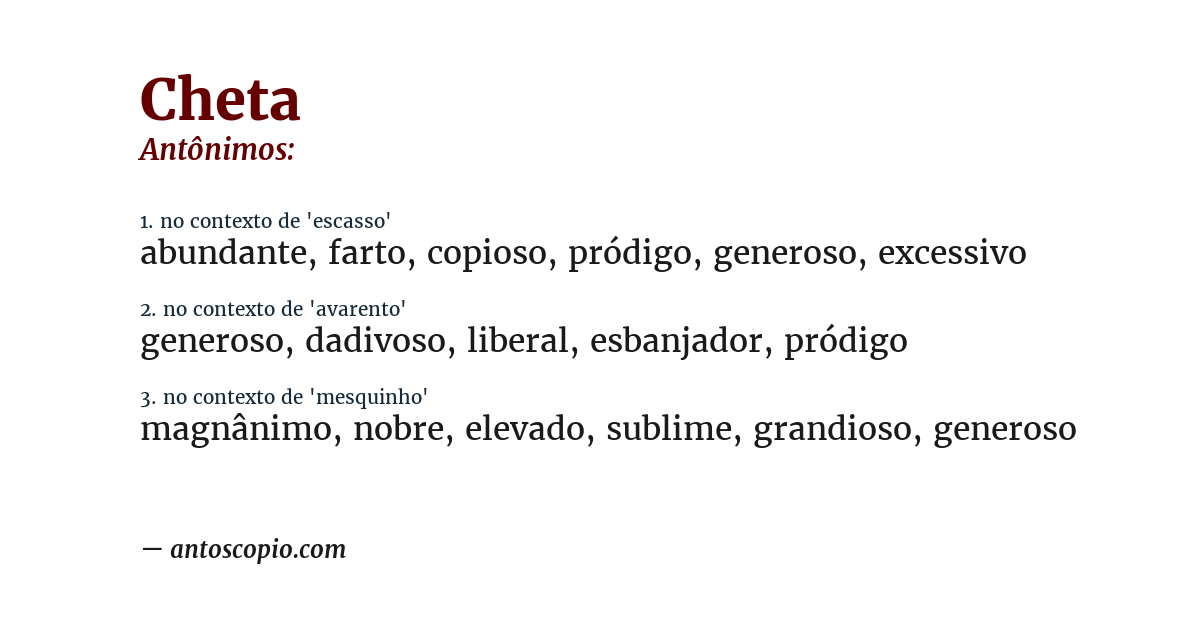 Antônimo de cheta