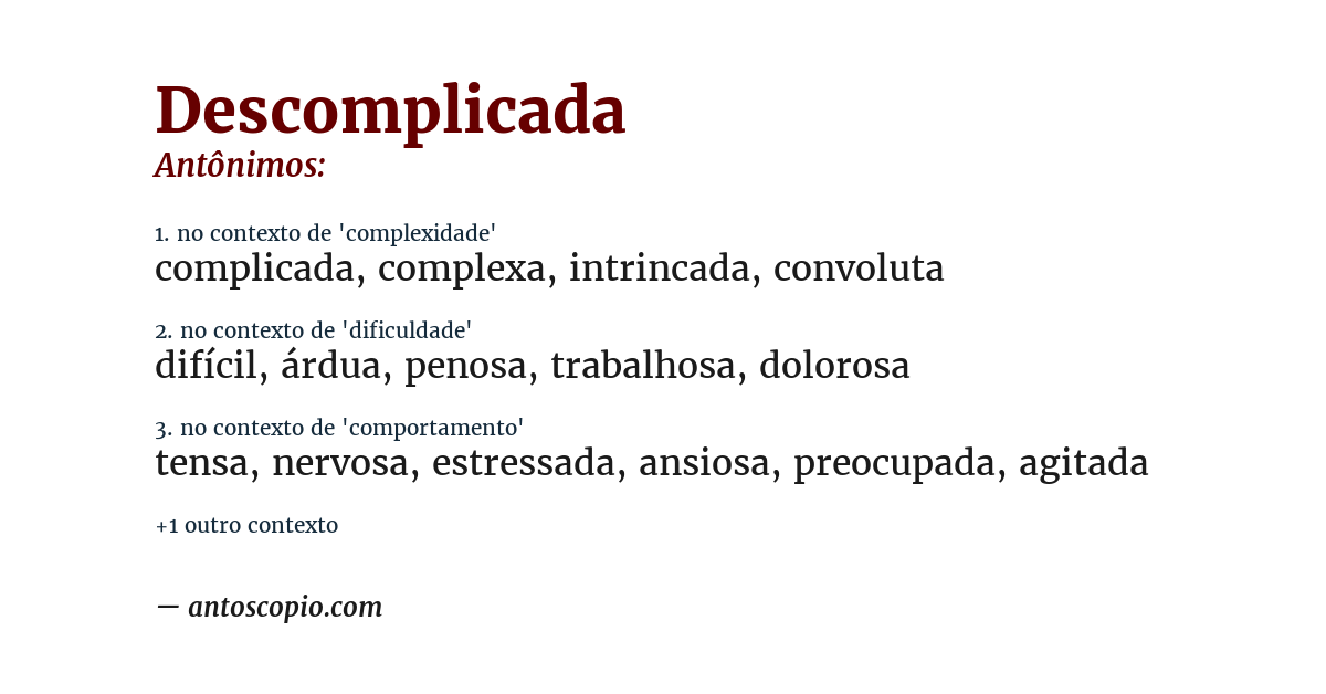 Antônimo de descomplicada