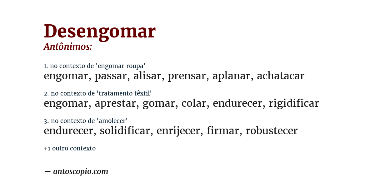 Antônimo de desengomar