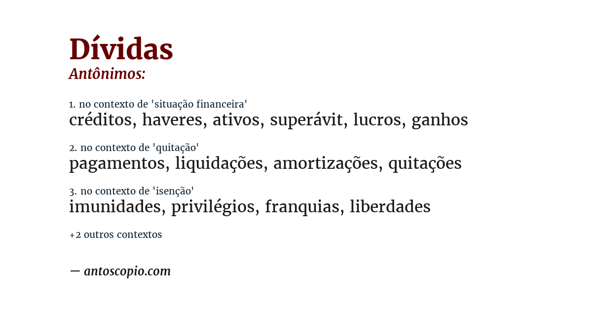 Antônimo de dívidas