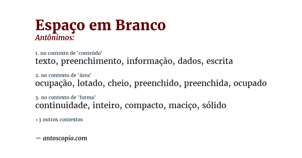 Antônimo de espaço em branco