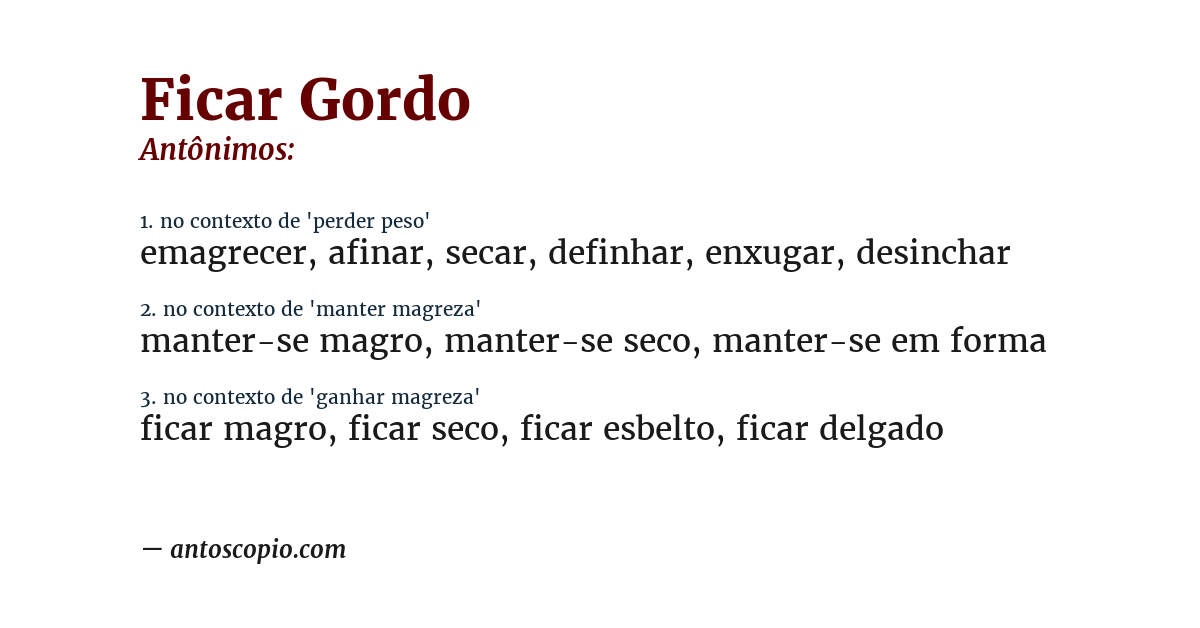 Antônimo de ficar gordo